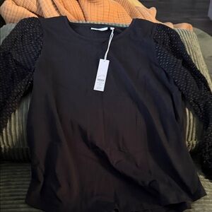 Chico's Black Blouse with Textured Sleeves